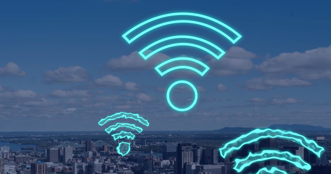 Digital Connectivity Concept with WiFi Icons Over City