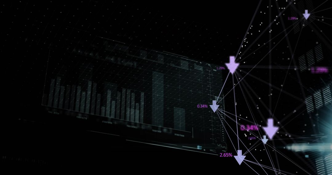 Futuristic Data Visualization with Holographic Bar Chart and Connections