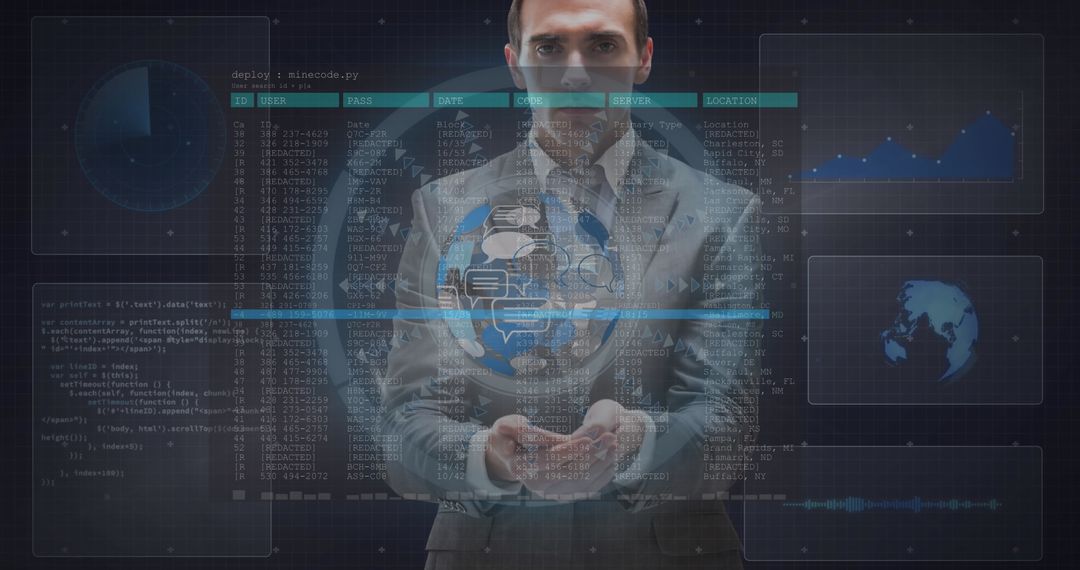 Businessman with Global Data Interface, Digital Transformation Concept