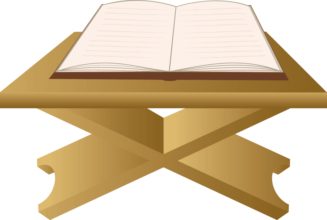 Open Book on Artistic Wooden Stand, Transparent Background