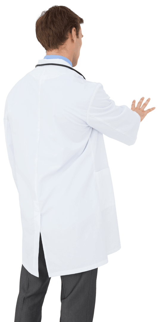 Rear View Transparent Doctor Pointing in Lab Coat