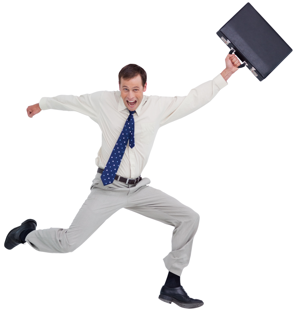 Transparent Joyful Businessman Jumping with Briefcase - Download Free Stock Images Pikwizard.com