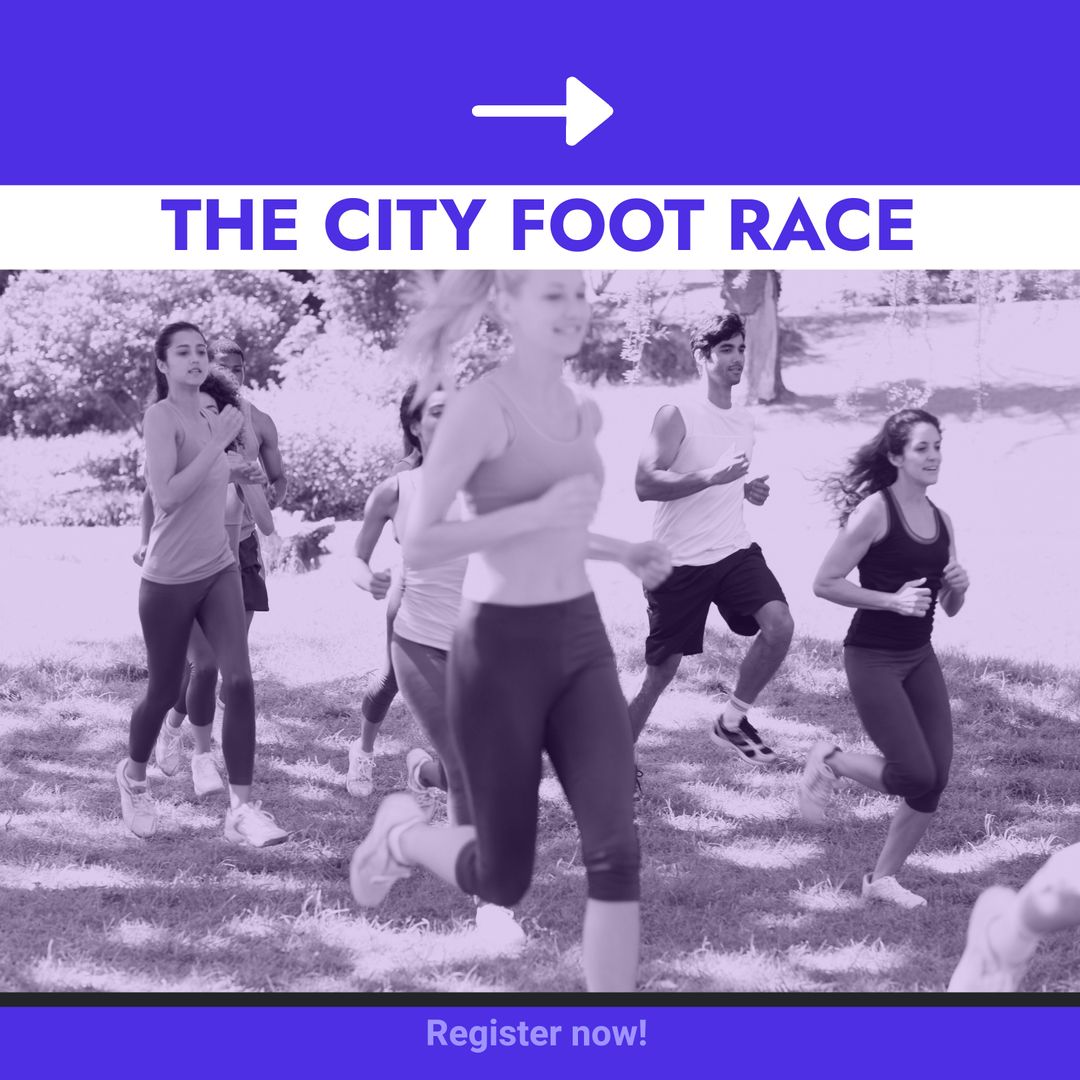 Dynamic City Foot Race Promotion Featuring Diverse Runners