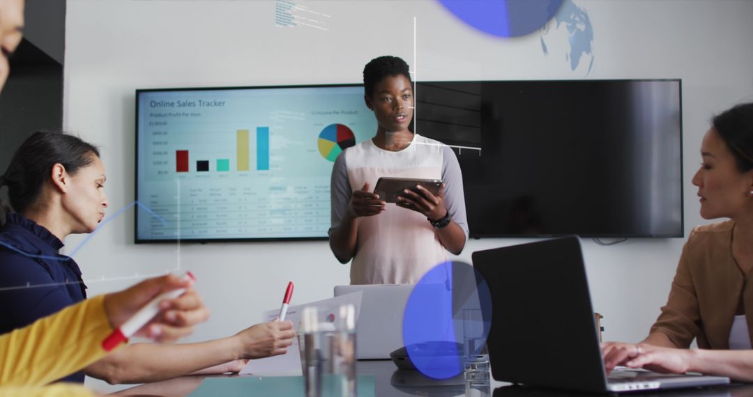 Diverse Team Discussing Data Trends in Modern Office