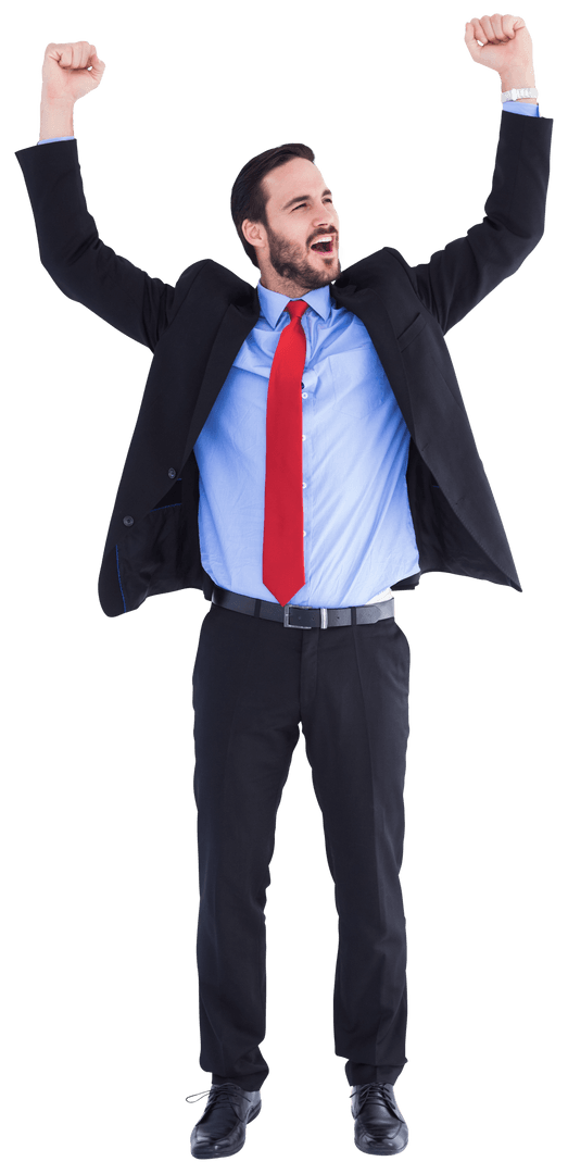 Cheering Businessman Raising Arms in Celebration Transparent Background