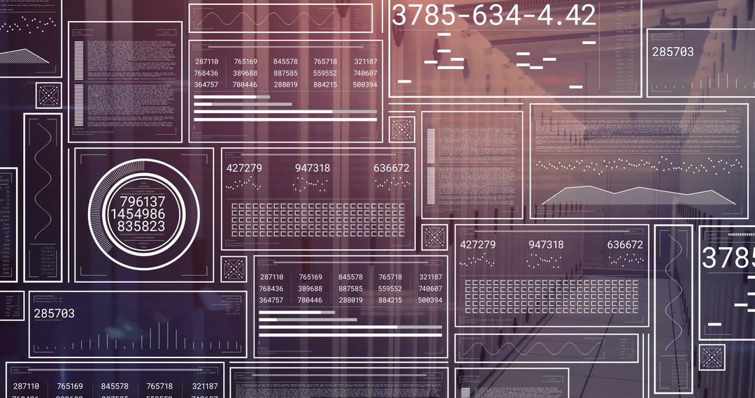 Digital Data Overlay with Futuristic Server Room Background
