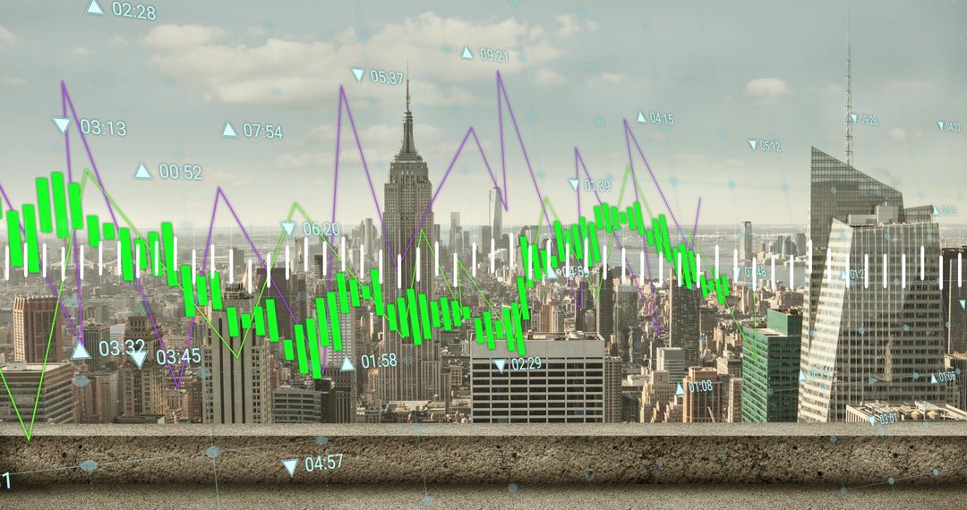 Digital Finance Charts Superimposed Over Urban Skyline