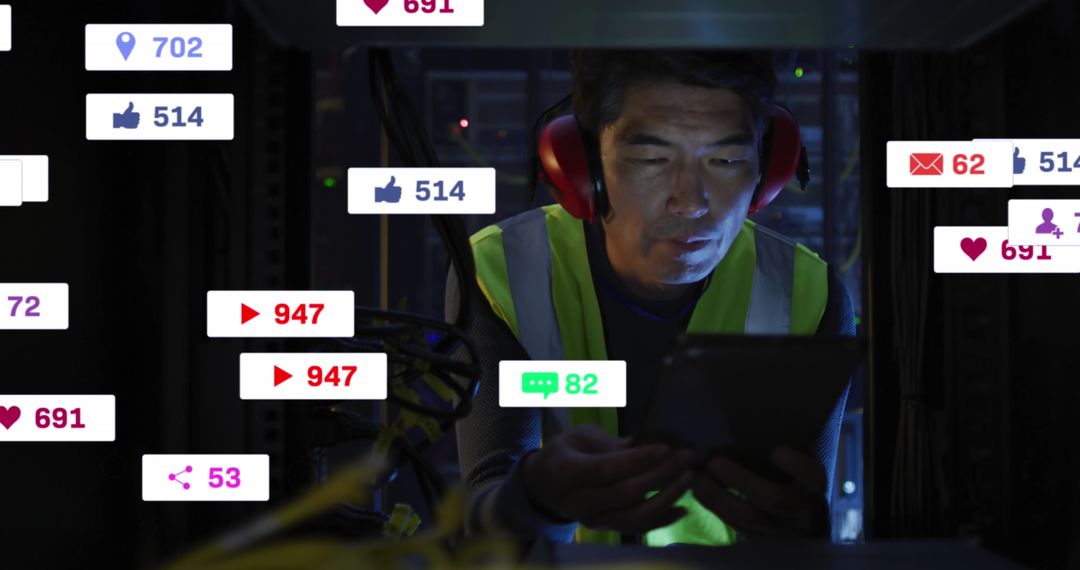 IT Technician Analyzing Data Amongst Social Media Icons