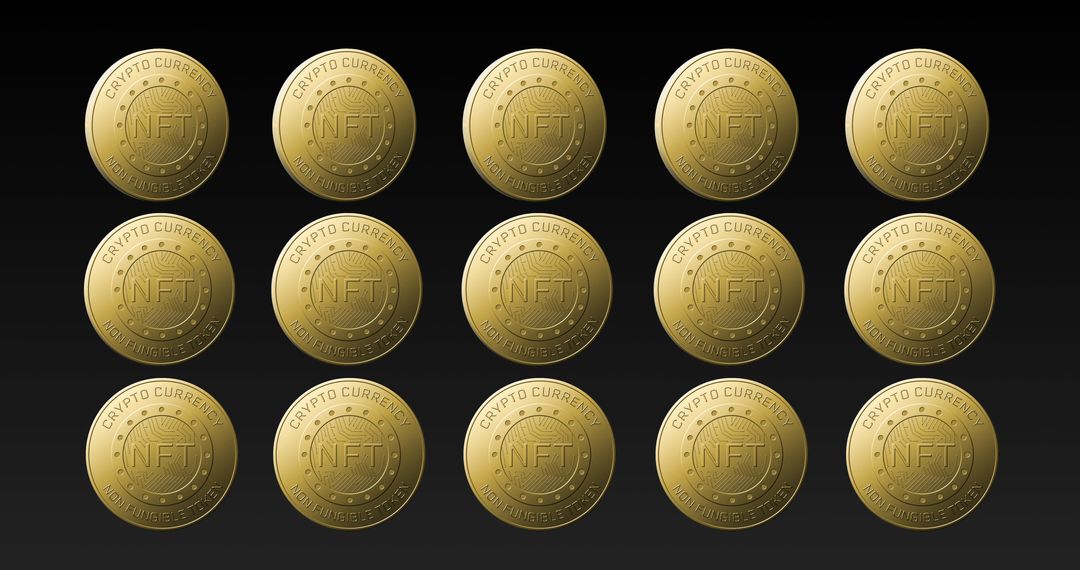 Rotating Gold NFT Coins Against Black Background