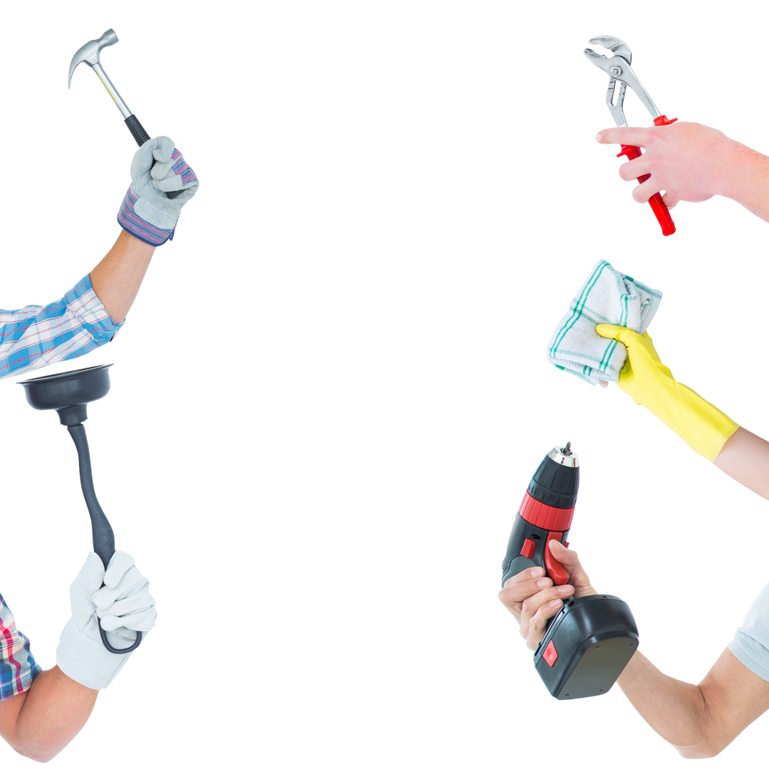 Vector Hands Holding Tools on Transparent Background for Domestic Work Concepts - Download Free Stock Images Pikwizard.com