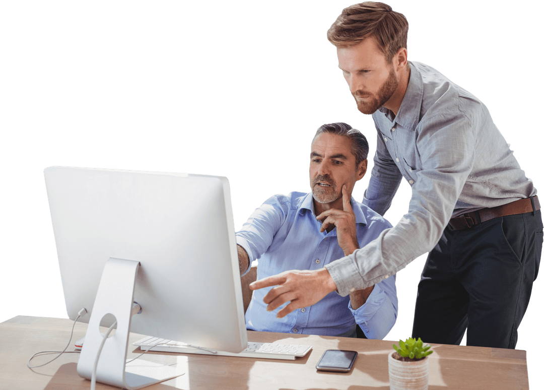 Business Experts Collaborating on Transparent Workstation