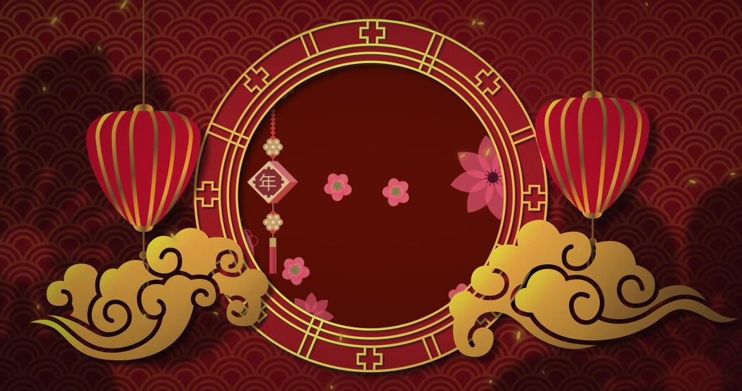 Chinese New Year Traditional Decoration on Red Backdrop