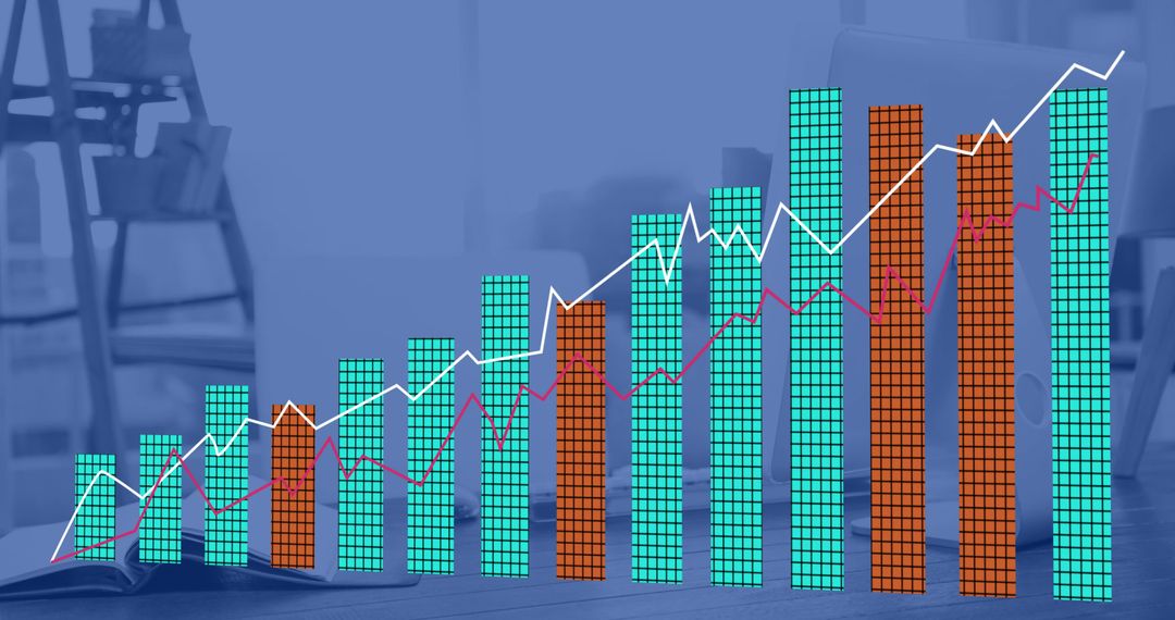 Bar and Line Chart Displaying Business Growth in Office Lounge