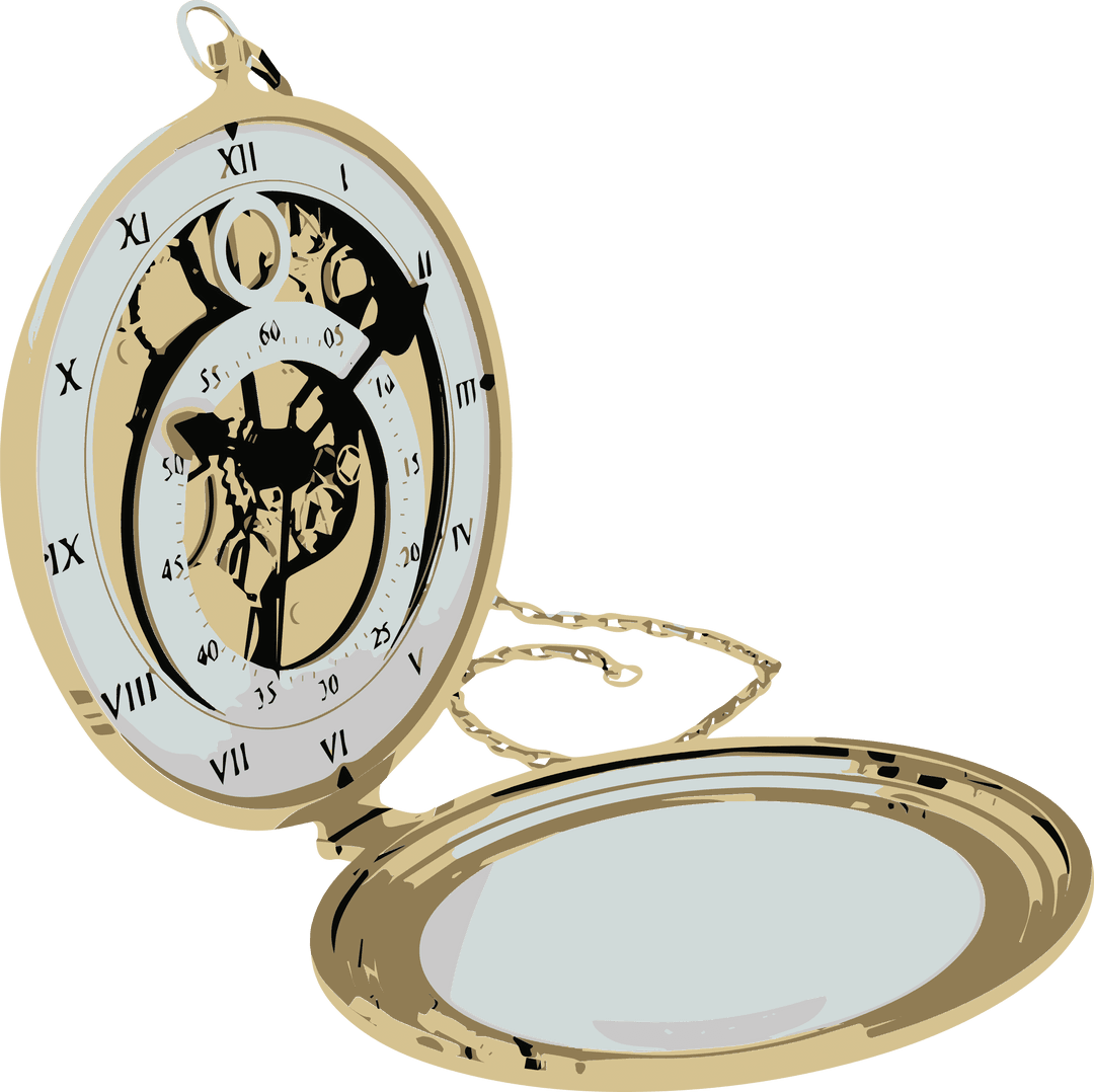 Golden Pocket Watch PNG on Transparent Background for Classical Time Themes