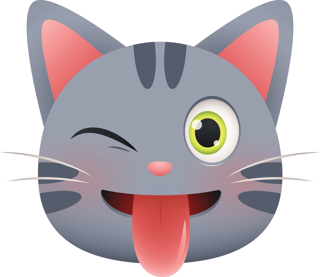 Winking Cat Emoticon with Sticking Out Tongue on Transparent