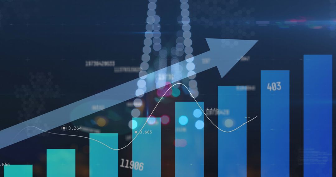 Rising Bar Graph with Cityscape Background Symbolizing Growth