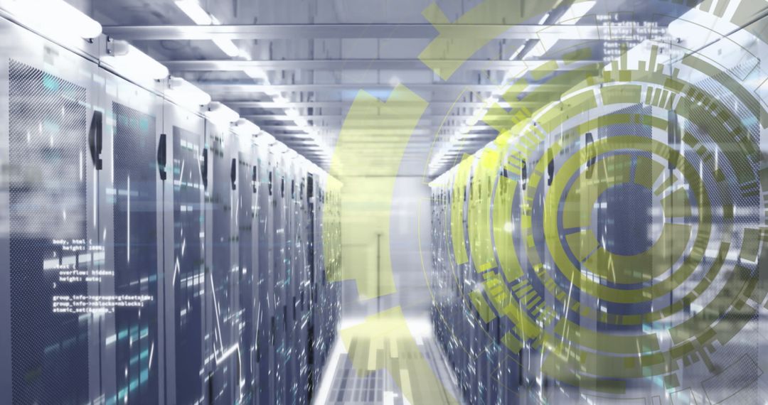 Futuristic Digital Interface in a Modern Data Server Room