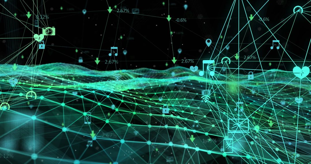 Digital Network with Symbols and Data Visualization