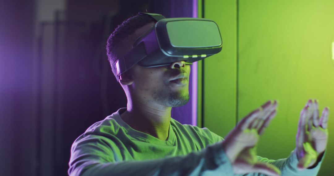 African American Man Using VR Headset for Advanced Technology Experience