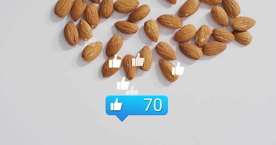 Unroasted Almonds with Digital Like Icons on White Background