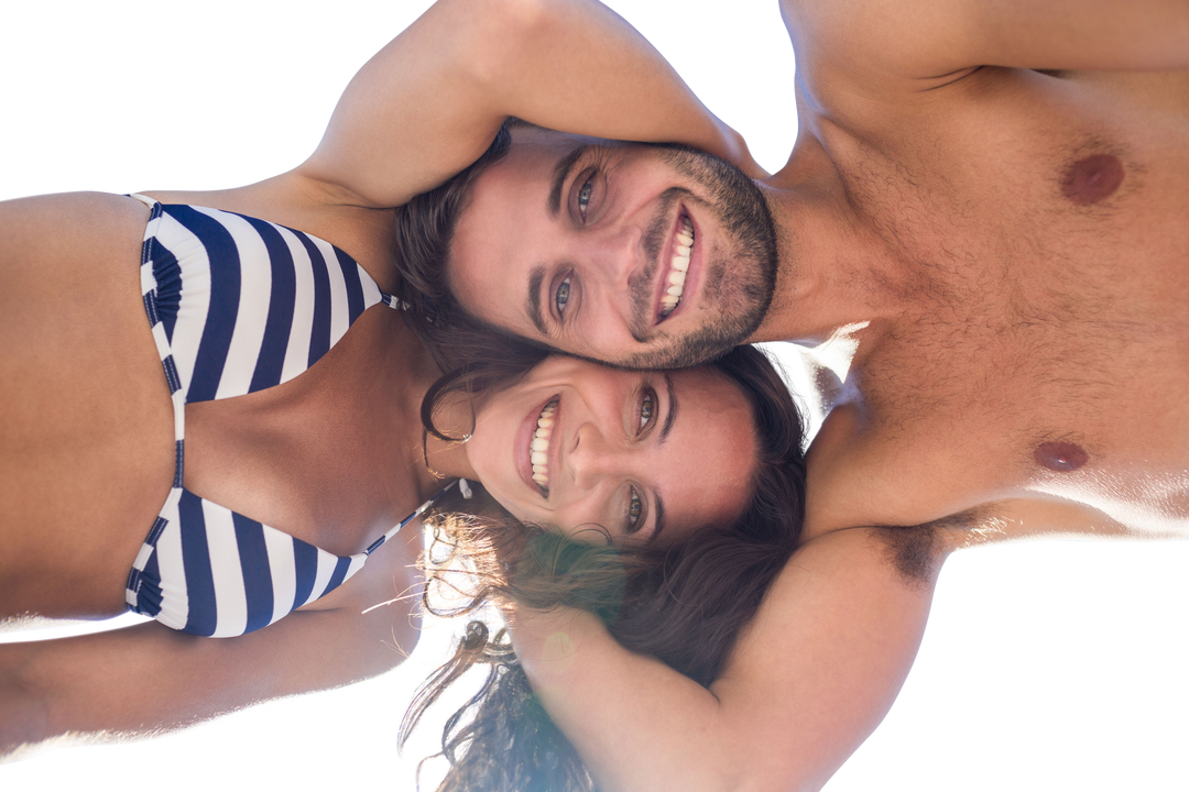 Happy Caucasian Couple in Swimsuits Front View Transparent Background - Download Free Stock Images Pikwizard.com