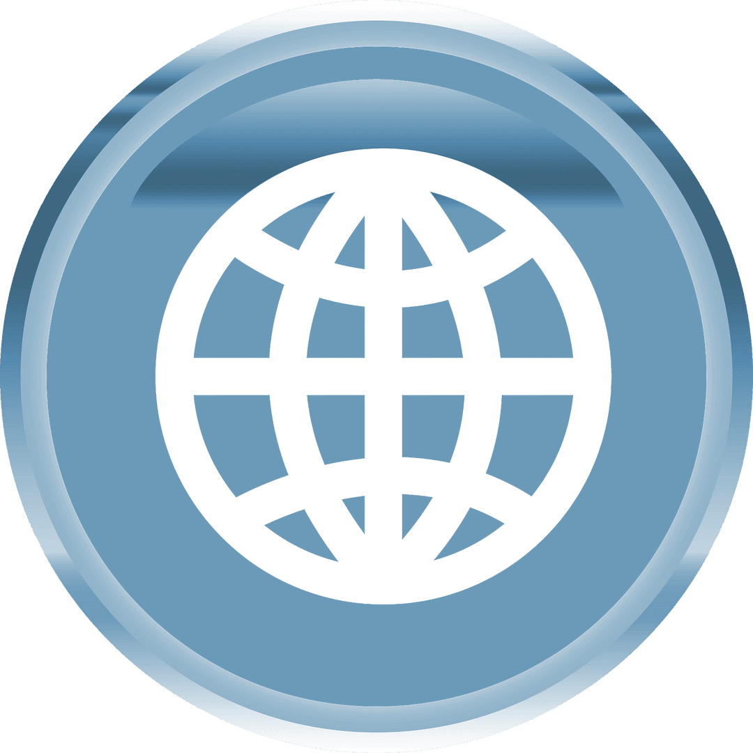 Transparent Globe Symbol on Blue Button, Digital Network Icon