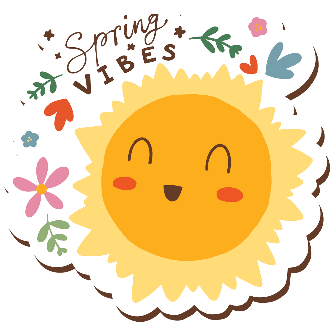 Transparent Sun Illustration Radiating Spring Vibes with Flowers