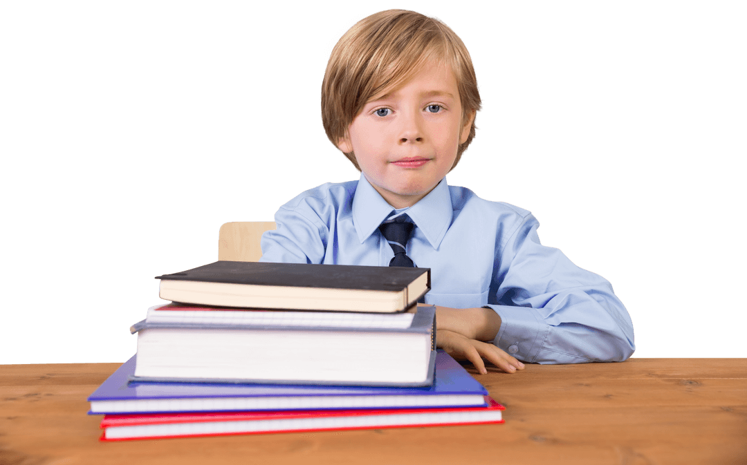 Caucasian Schoolboy with Books Transparent Background, Study Theme