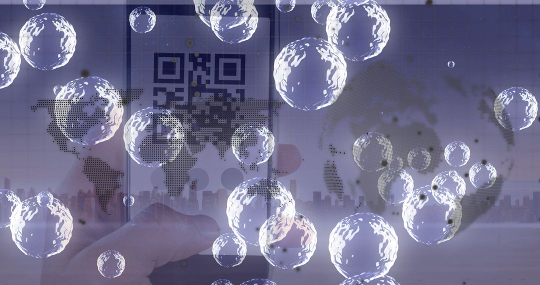 Digital Network Economy with Globes and QR Code