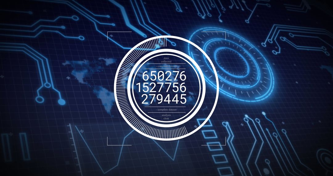 Futuristic Interface with Digital Numbers and Global Tech Map