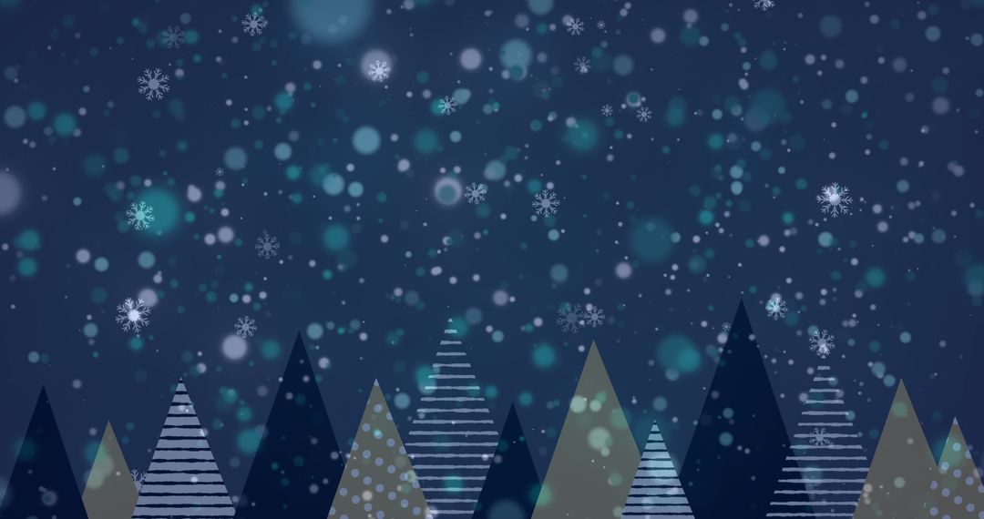 Abstract Winter Scene with Snowflakes and Stylized Trees