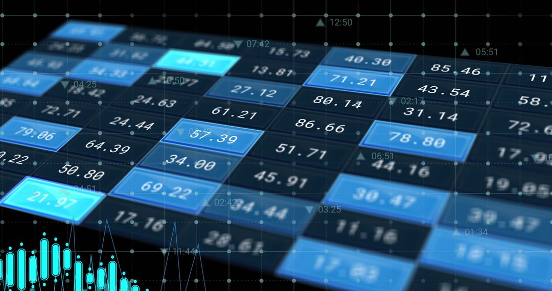 Digital Financial Data with Blue Screens and Grid Background