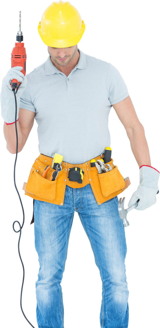 Transparent Technician Holding Drill Machine in Tool Belt - Download Free Stock Images Pikwizard.com