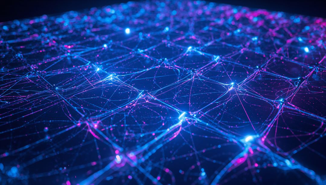 3D Digital Network Mesh with Luminous Neon Lines in Futuristic Cyberspace