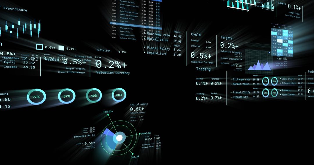 Financial Data on Black Background with Digital Interface