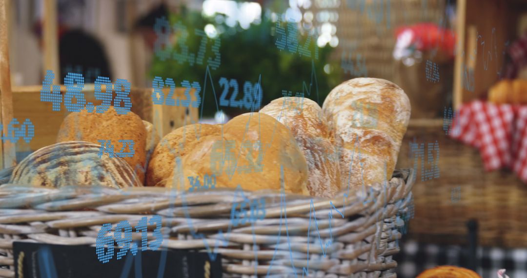 Digital Interface Over Artisan Bread in Rustic Bakery
