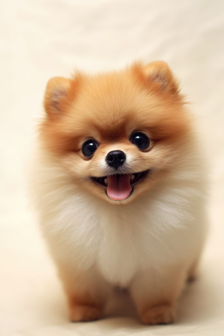 Happy and Fluffy Pomeranian Puppy Against Neutral Background - Free Images, Stock Photos and Pictures on Pikwizard.com