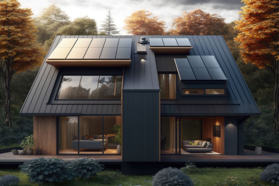 Modern Eco-Friendly Home with Solar Panels in Forest - Free Images, Stock Photos and Pictures on Pikwizard.com