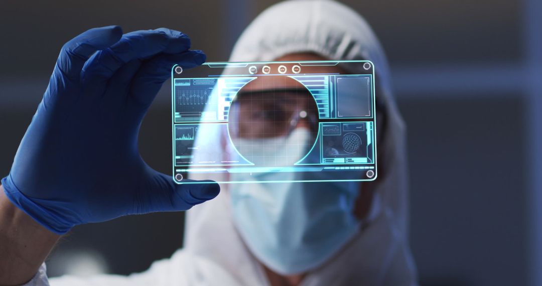 Healthcare Professional Examining High-Tech Transparent Screen