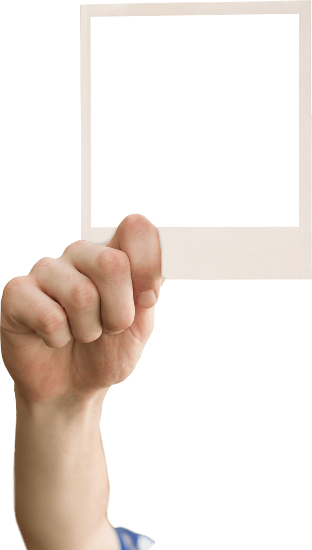 Hand Holding Blank Polaroid Frame with Transparent Background