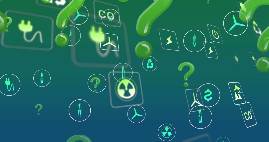 Ecology Icons with Question Marks on Green Background