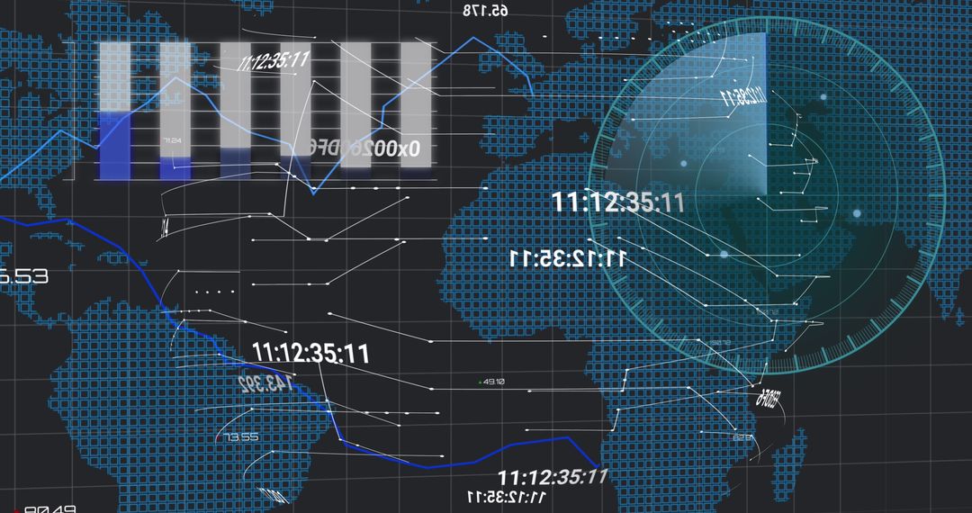 Digital Data Processing on Globe Grid Background