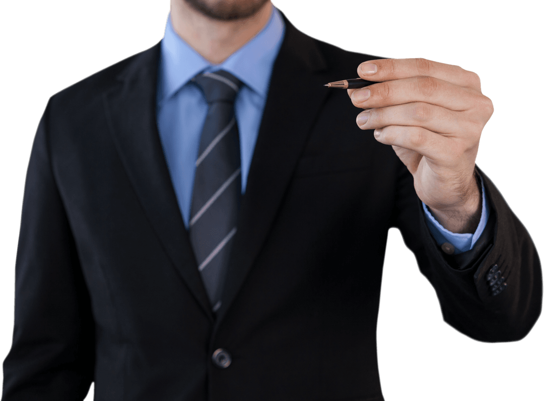 Businessman Holding Pen on Transparent Background