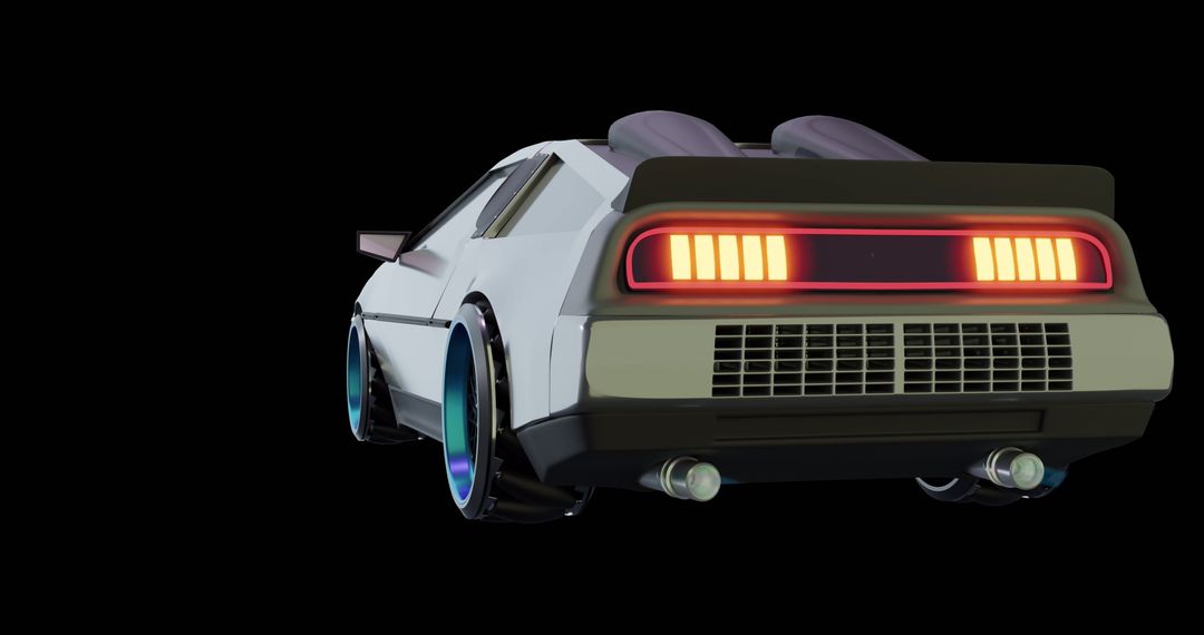 Futuristic Flying Car with Illuminated Lights in Dark