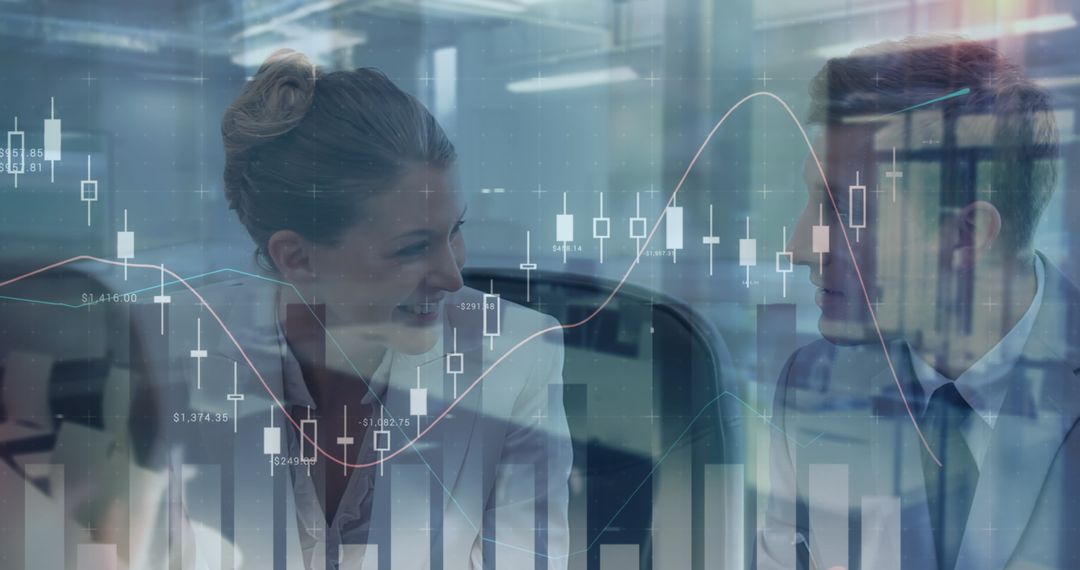 Business Professionals Analyzing Data with Digital Financial Overlay