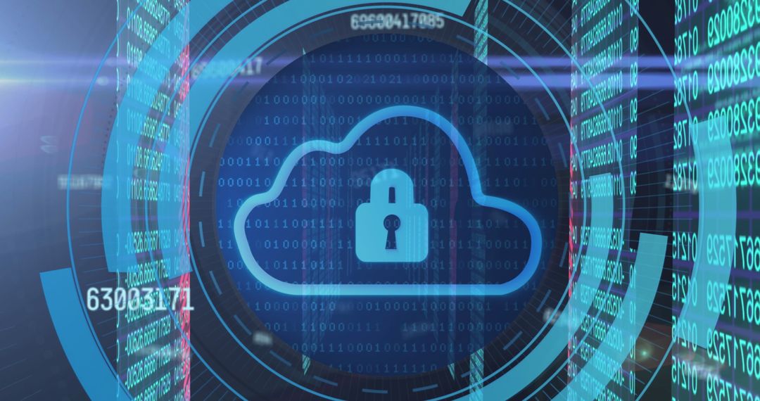 Digital Security Cloud Technology with Lock and Binary Code