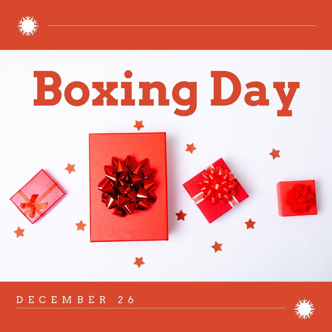 Boxing Day Celebration Red Gifts Layout with Stars and Text - Download Free Stock Templates Pikwizard.com