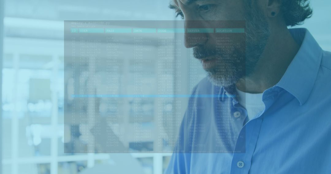 Businessman Analyzing Data on Laptop with Overlay