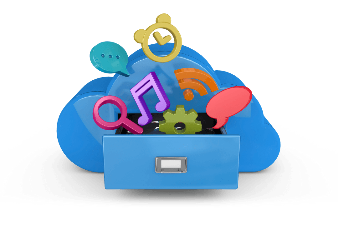 Cloud Storage Icon with Social Media Symbols Transparent