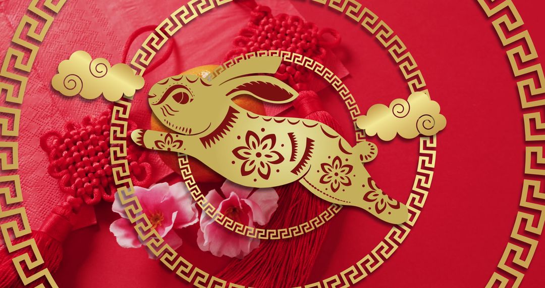 Chinese Zodiac Rabbit Decoration on Red Background